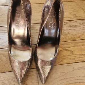 Jessica Simpson Metallic Bronze Textured Pointed-Toe Pumps